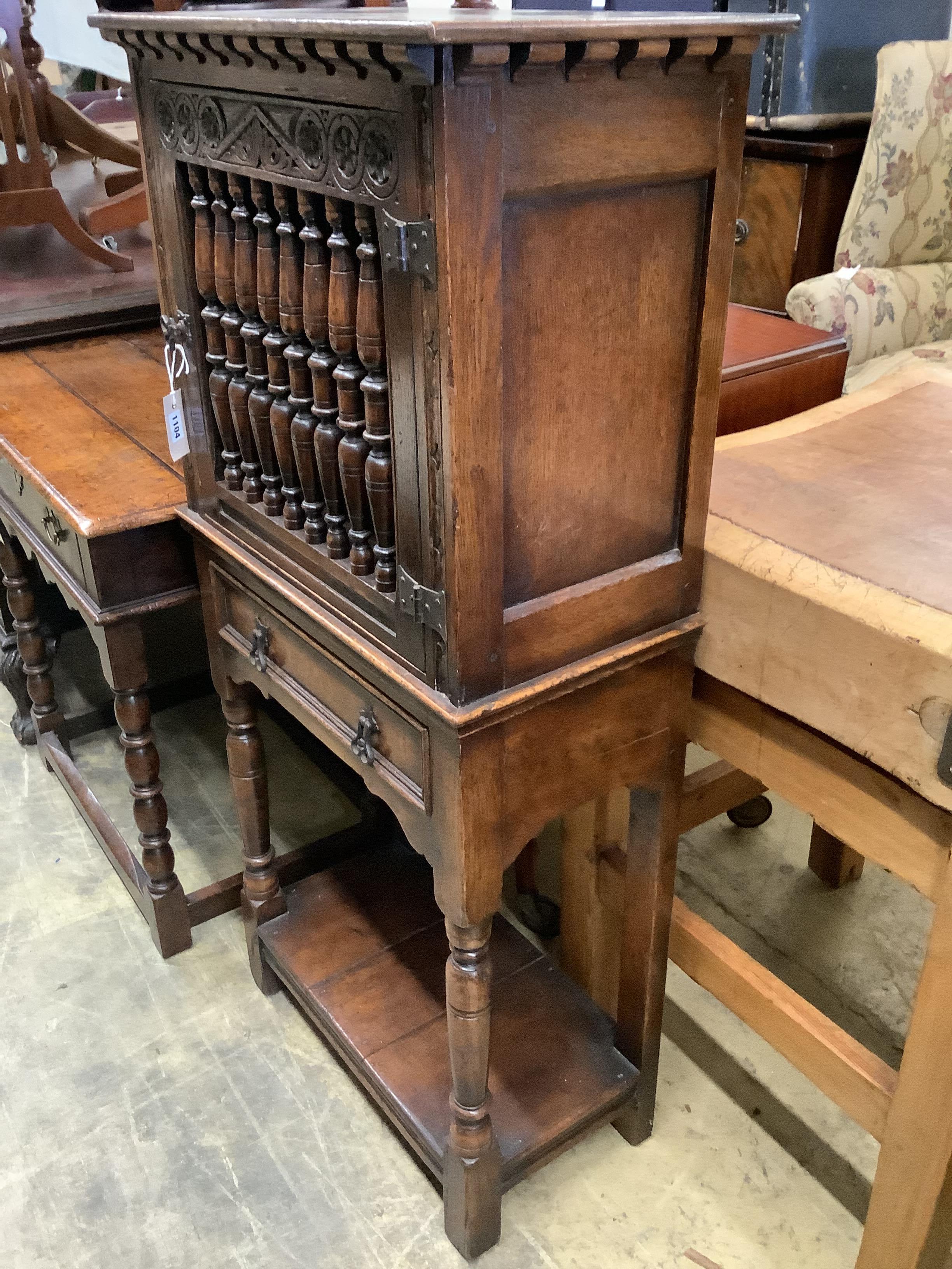 A 17th century style oak dole cupboard or food hutch